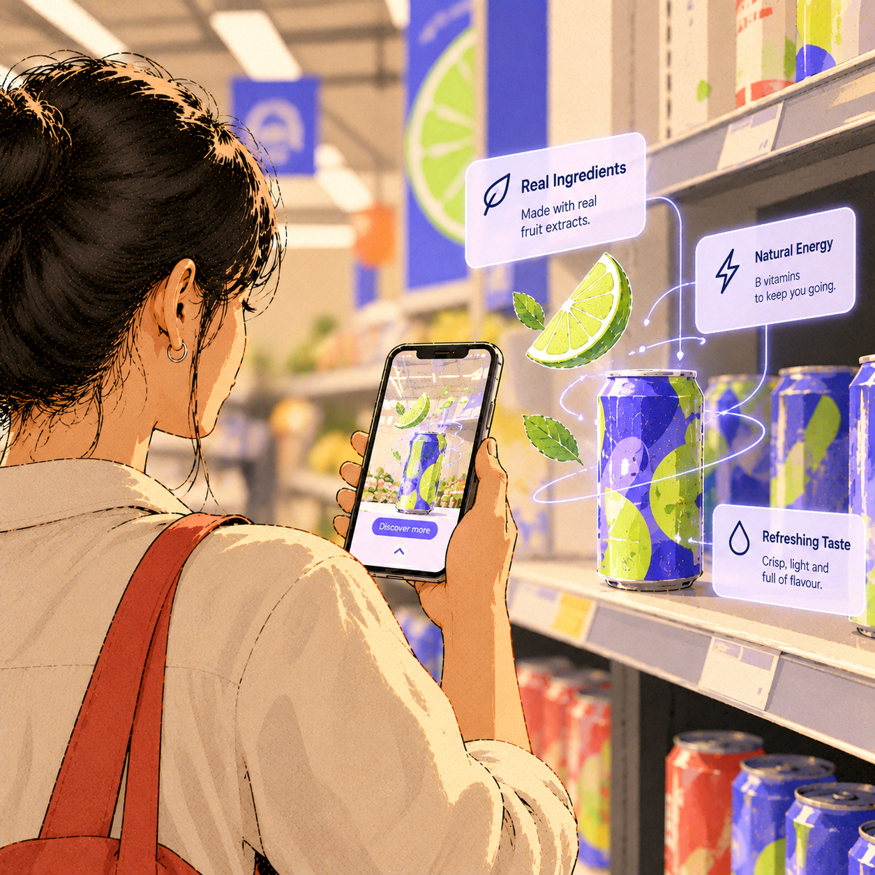 Augmented reality experience revealing a digital layer through a phone camera